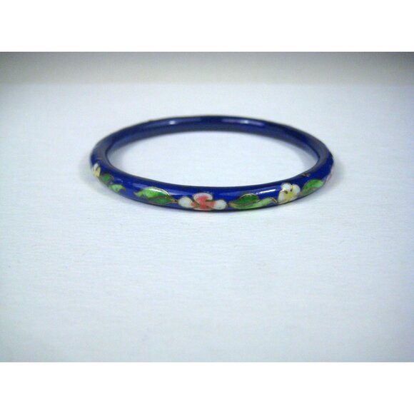 Vintage Blue Floral Cloisonné Bangle Bracelet Floral Enamel Flower - Picture 3 of 7